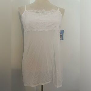 NWT- Jockey white microfiber stretch‎ camisole with lace front chest XL